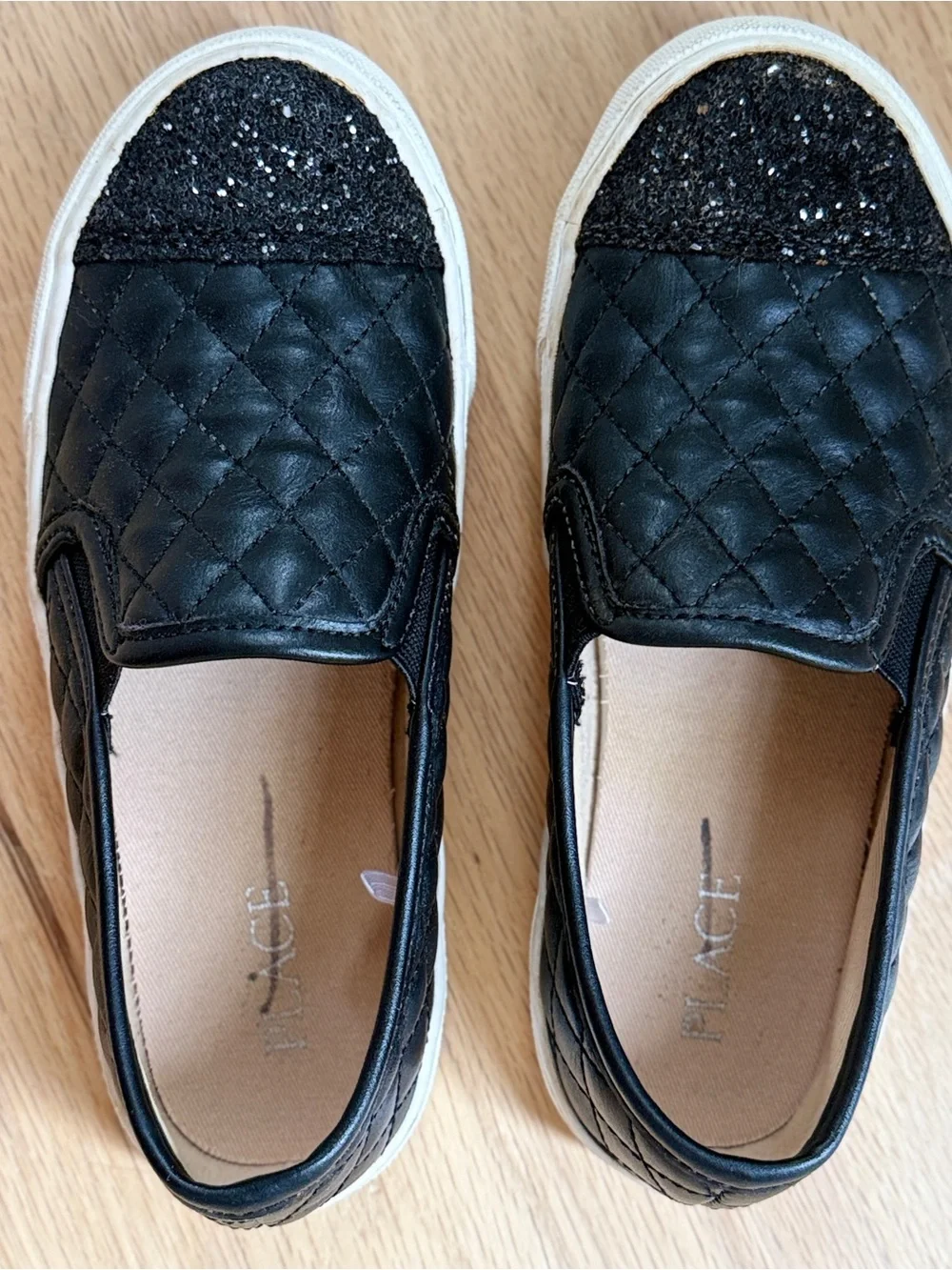Girls Glitter Quilted Slip On Sneakers - Black , Children’s Place, size 1y